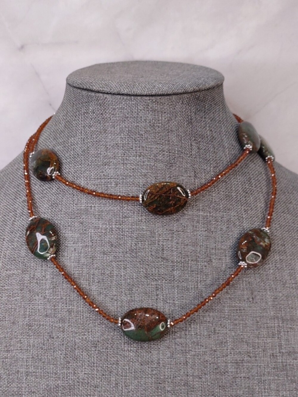 Artisan Crafted Spessartine Garnet/Rhyolite Necklace